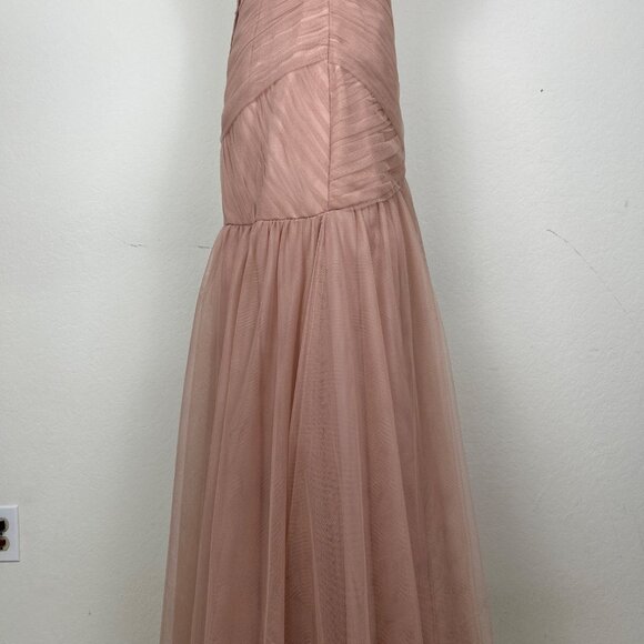 Bari Jay Dusty Rose Strapless Ruched Tulle Bridesmaid Dress Size 10 - Picture 11 of 13